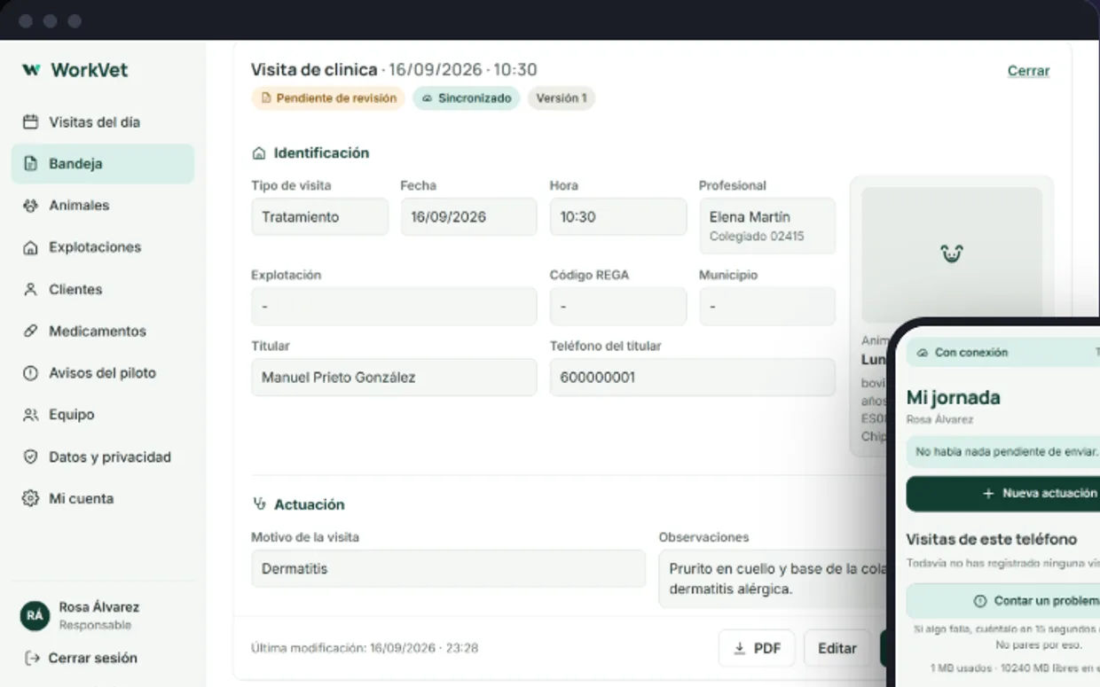 WorkVet, app para veterinarios, en el ordenador